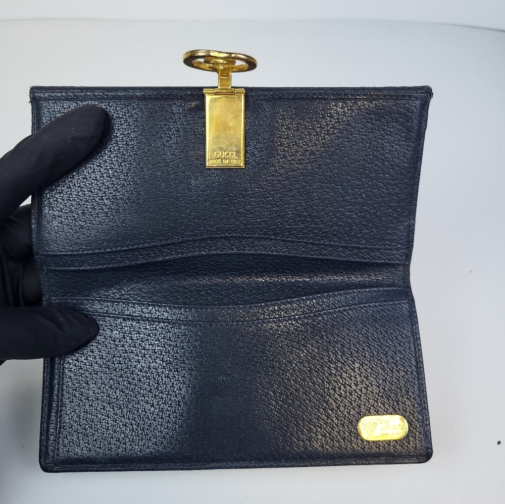 Gucci Blue and Beige Monogram Continental Wallet with Gold Accent - Picture 4 of 7
